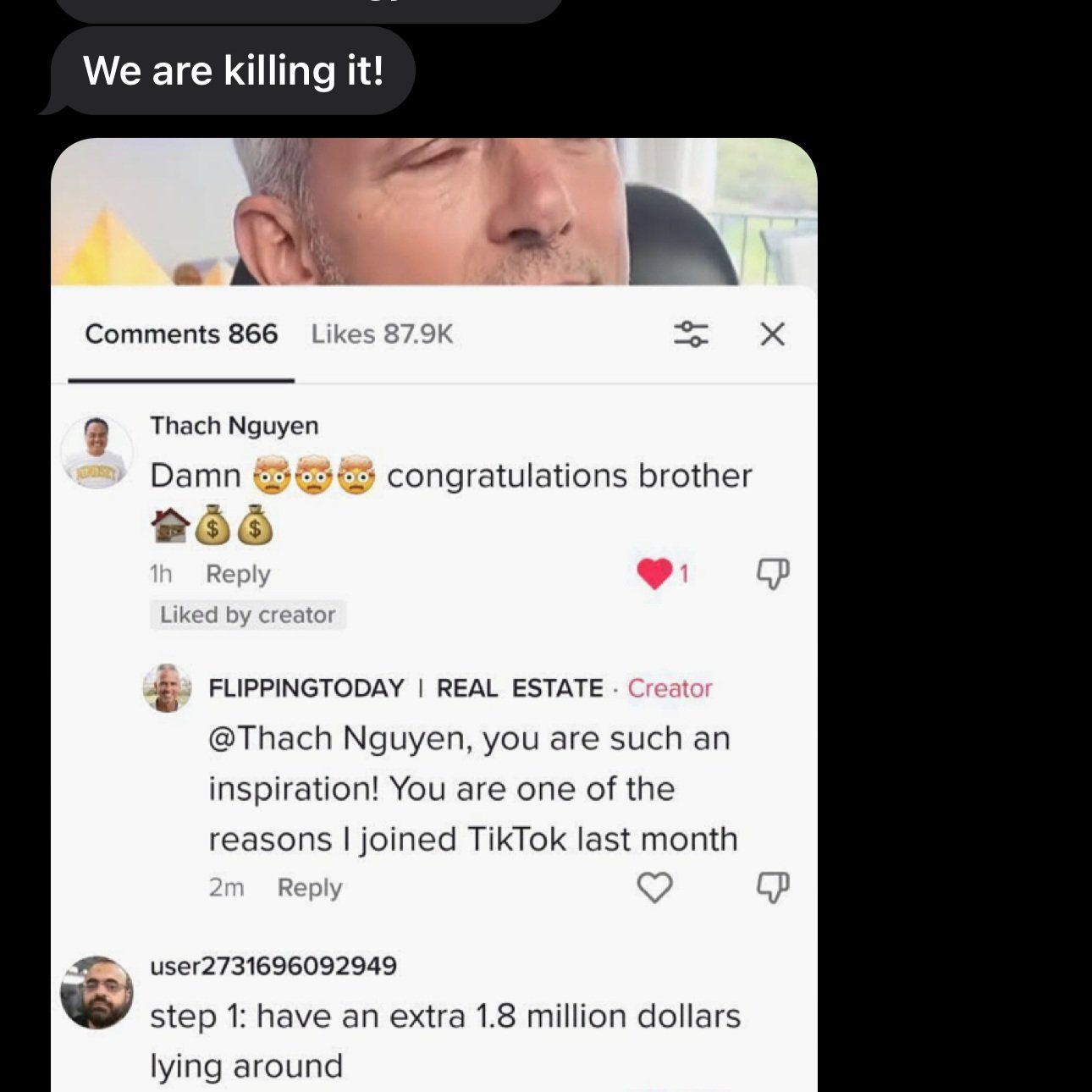 TikTok comments on a viral client video