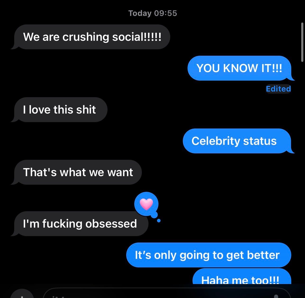 Client texts: we are crushing social, celebrity status